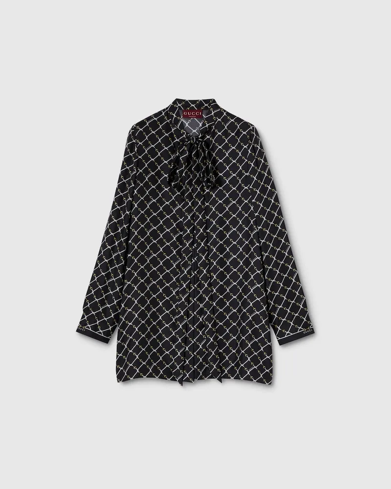 Gucci Robe En Twill De Soie Imprimé, Taille Noir