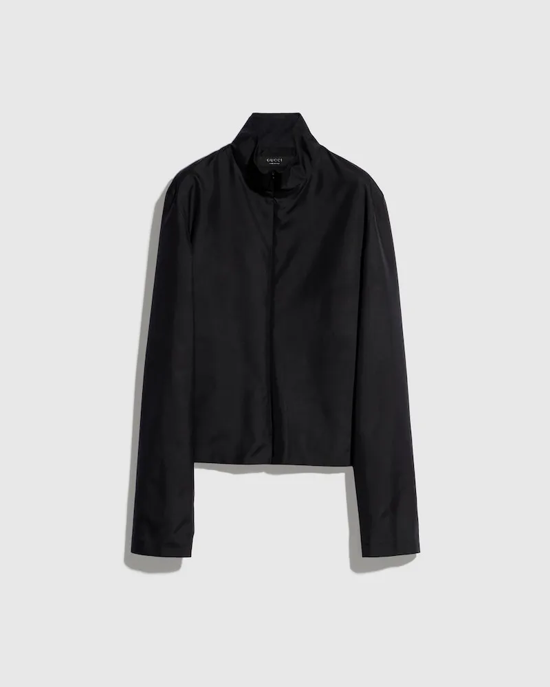 Gucci Jacke aus Technischem Seidenpopeline Mit Reißverschluss, Größe Schwarz