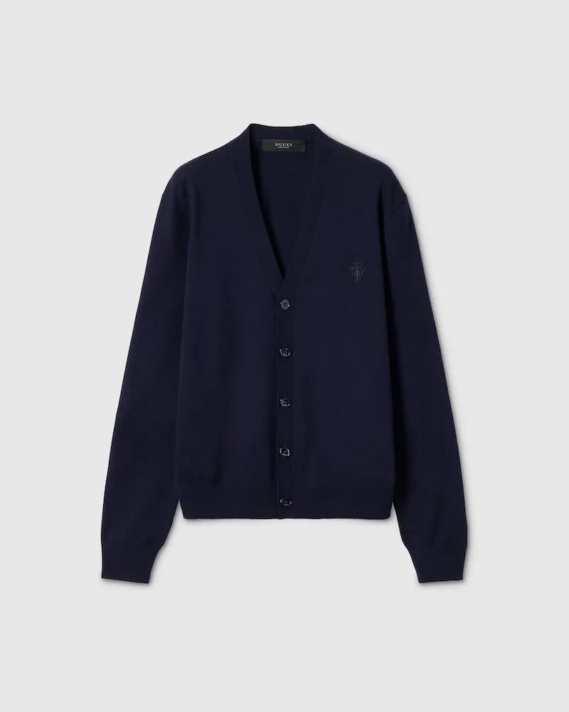 Gucci Cardigan aus Wollstrick Mit Stickerei, Größe Blau