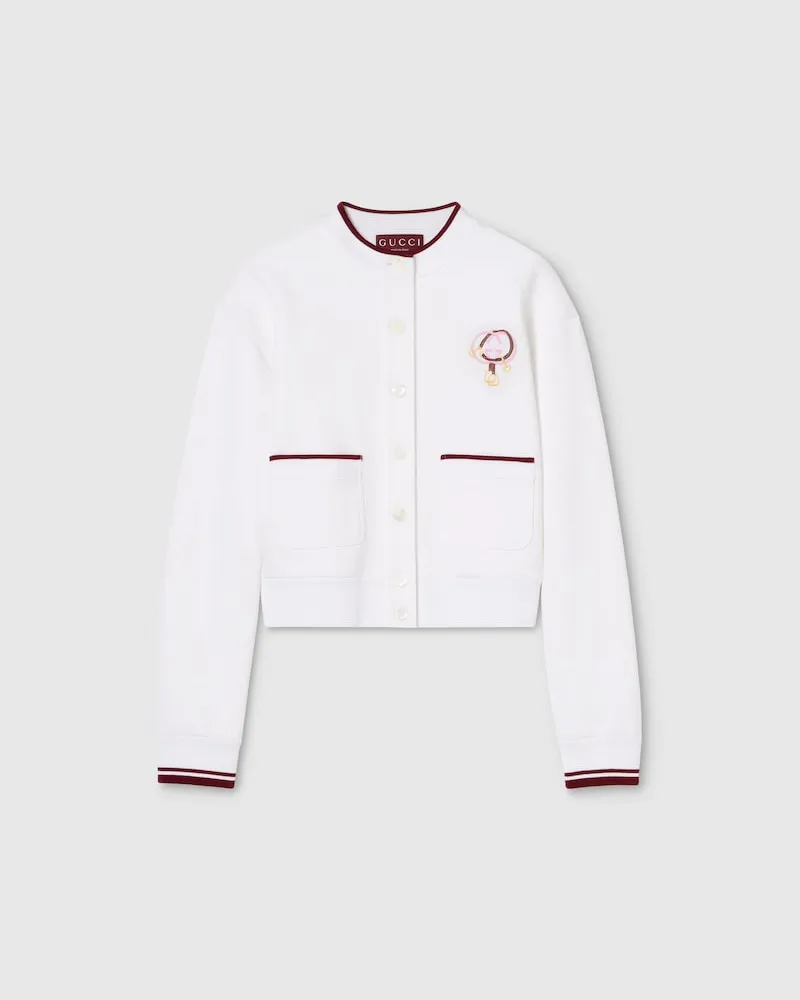 Gucci Cardigan aus Baumwolljersey Mit Stickerei, Größe Weiß