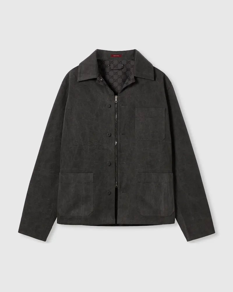 Gucci Jacke aus Baumwollcanvas In Délavé-Optik, Größe Schwarz