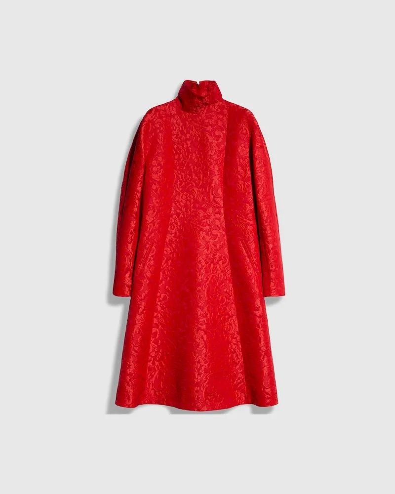 Gucci Kleid aus Wollbrokat mit Blumenmuster, Größe Rot