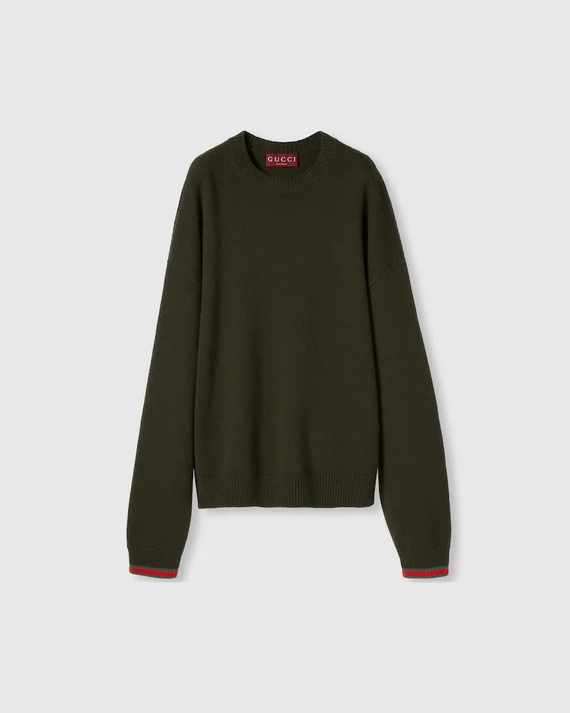 Gucci Pullover aus Wolle Und Kaschmir Mit Web-Besatz, Größe Grün
