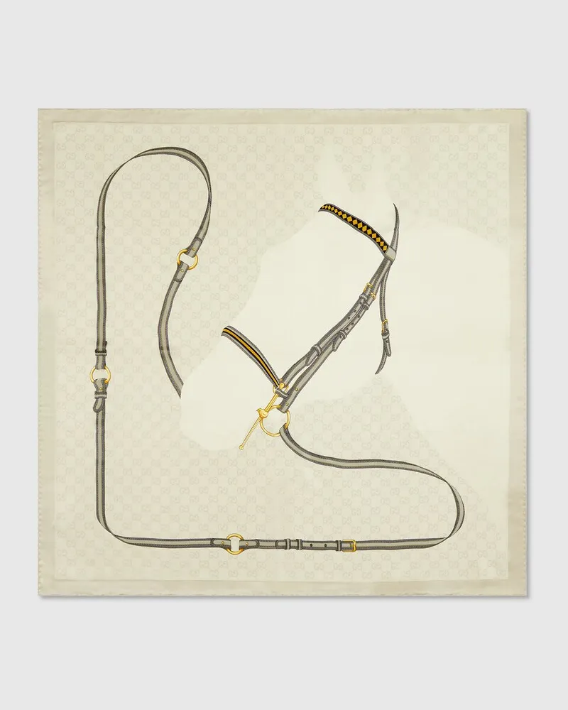 Gucci Vierecktuch aus GG Seidenjacquard Mit Print Beige