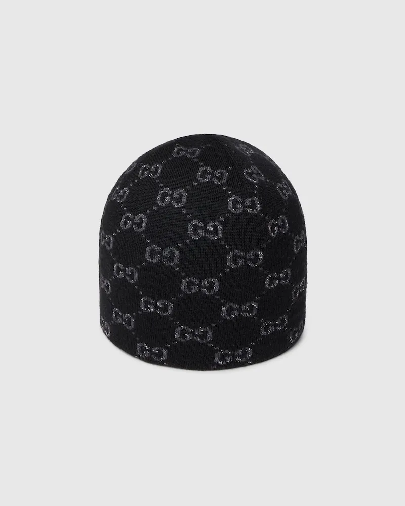 Gucci Mütze aus GG Wolle Viskose Lamé Jacquard Schwarz