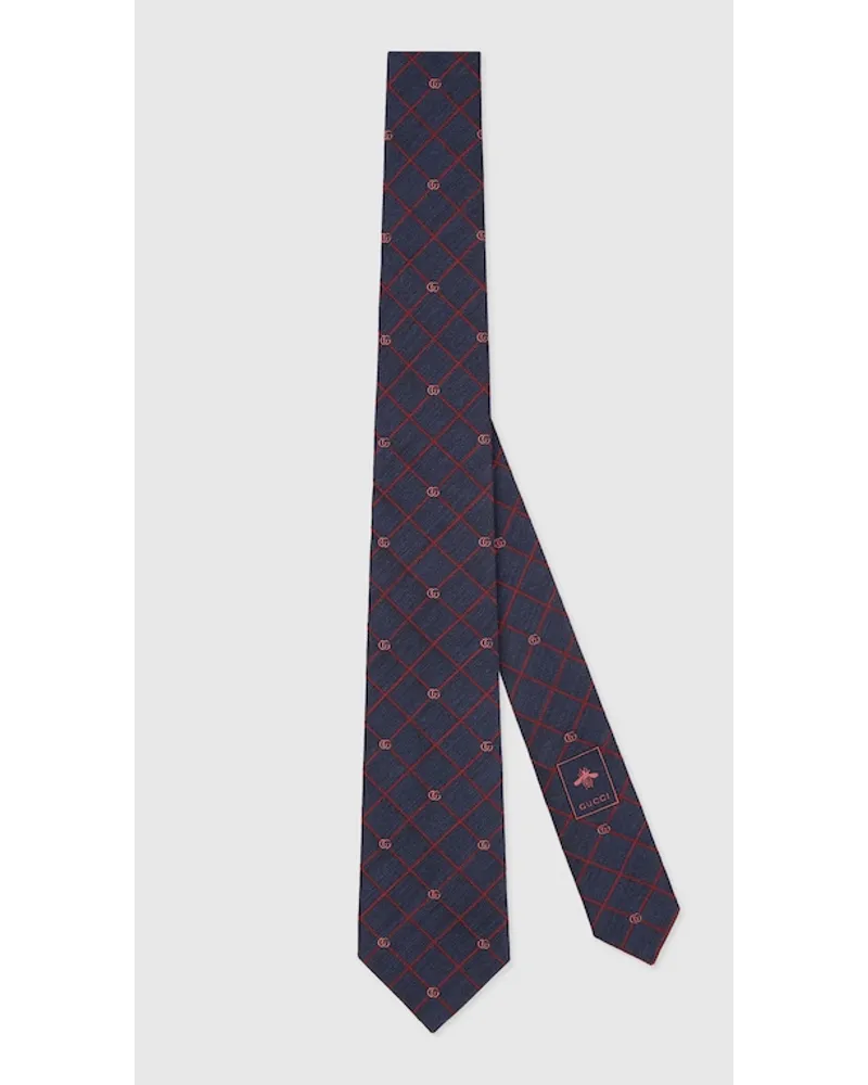 Gucci Krawatte Aus Seidenjacquard Mit Doppel G Und Karos Rot