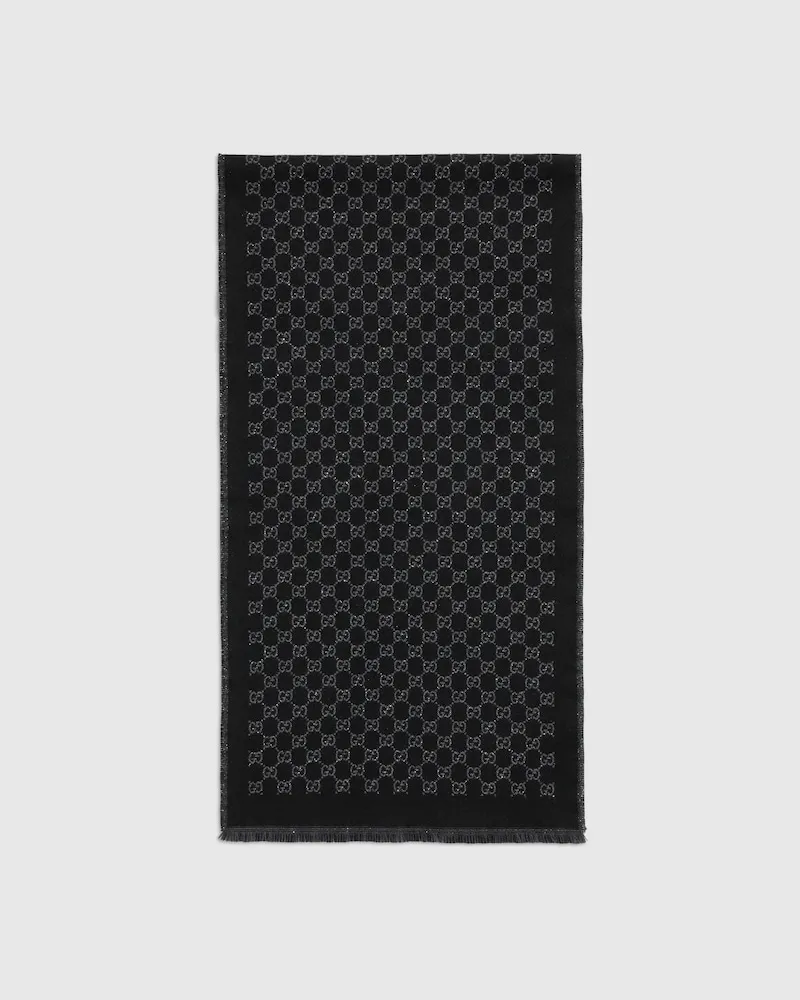 Gucci Schal aus GG Wolle Viskose Lamé Schwarz