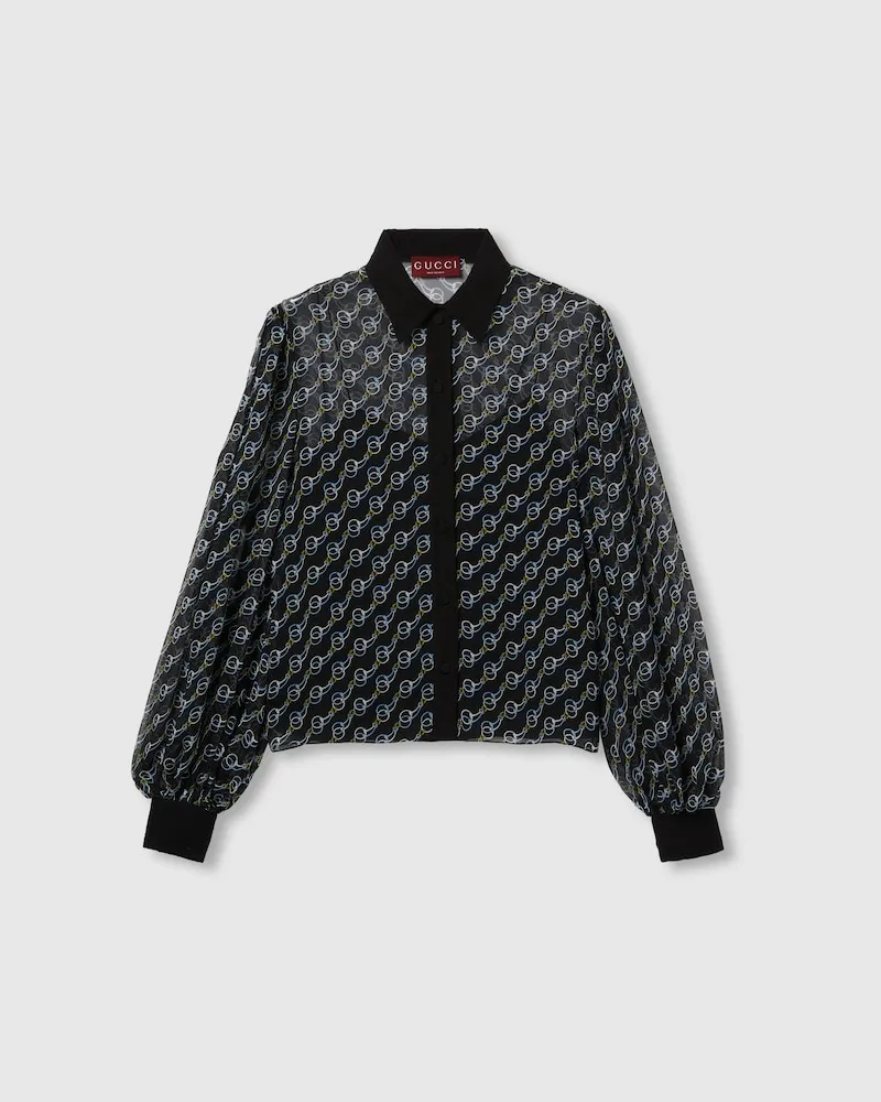 Gucci Bluse aus Seiden-Crêpe Mit Print, Größe Schwarz