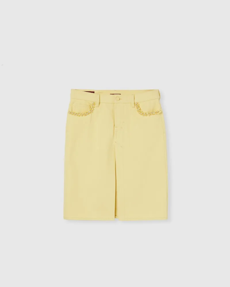 Gucci Rock aus Denim Mit Stickerei, Größe Gelb