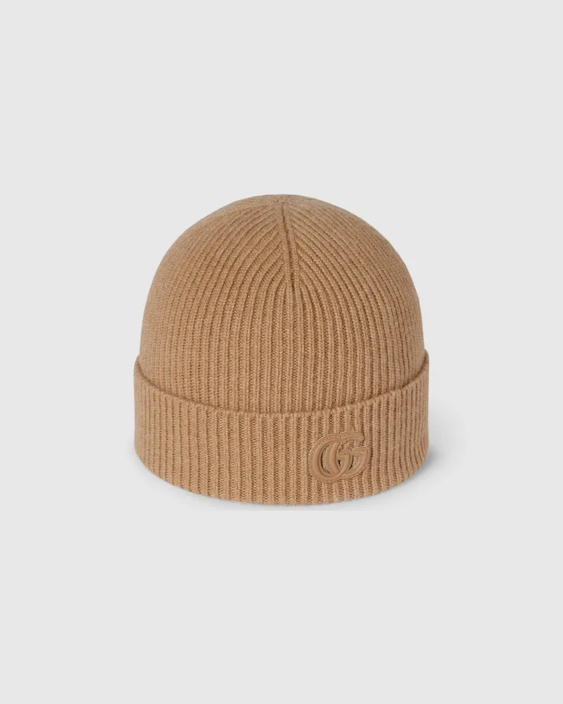 Gucci Mütze aus Kaschmir Mit Patch, Größe Beige