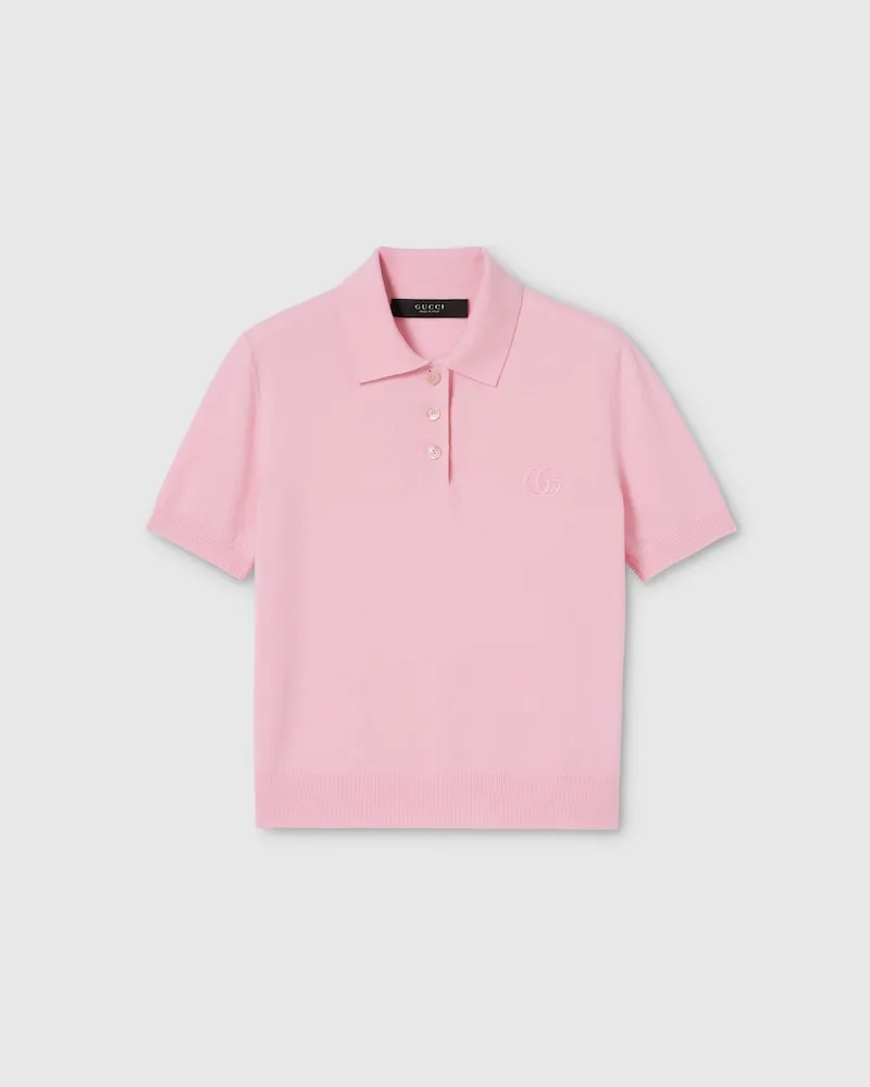 Gucci Poloshirt aus Wollstrick Mit Stickerei, Größe Pink