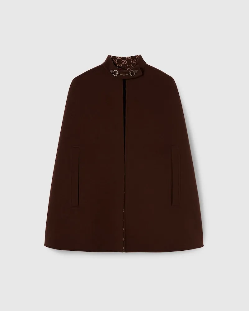 Gucci Cape aus Seide Und Wolle Mit Horsebit, Größe Braun