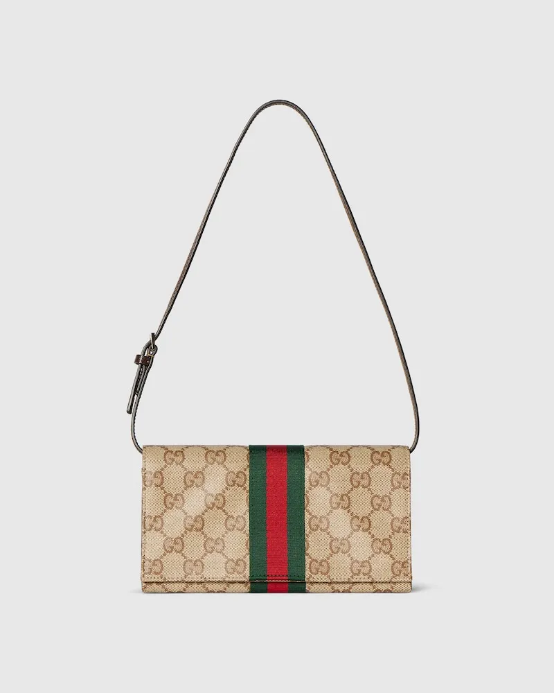 Gucci Kleines Etui mit Riemen Und Web Beige