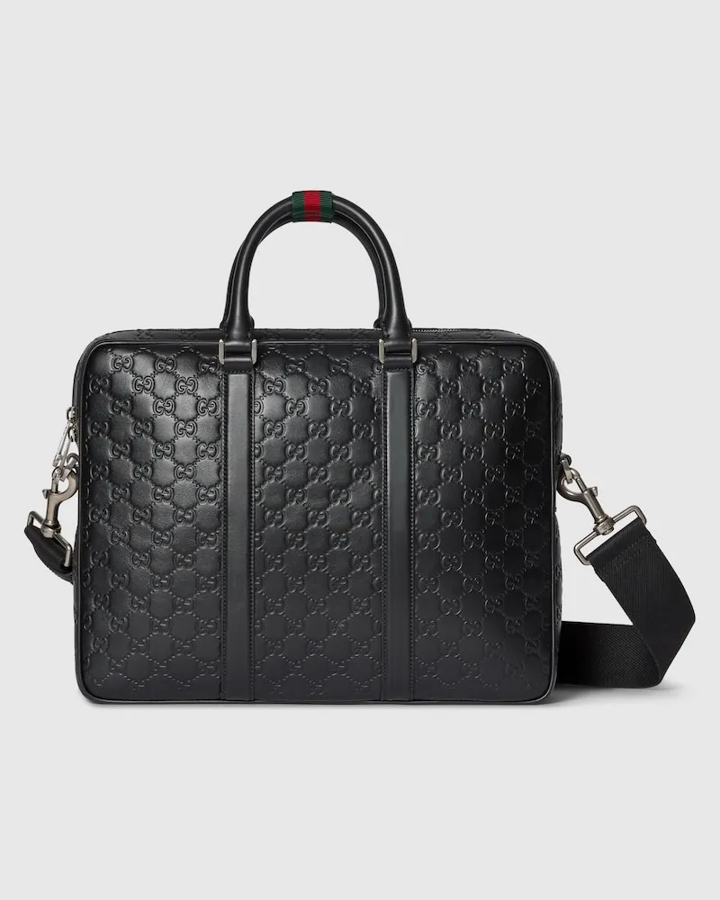 Gucci Große GG Emblem Aktentasche Schwarz