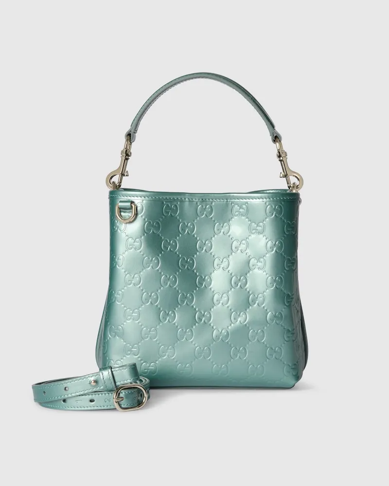 Gucci Kleine GG Emblem Bucket Bag Blau