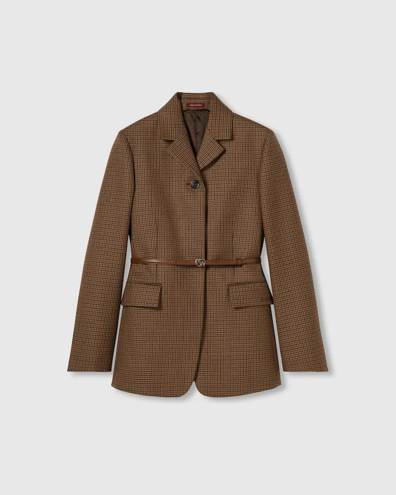 Gucci Jacke aus Wolle Mit Hahnentrittmuster Und Stickerei, Größe Braun
