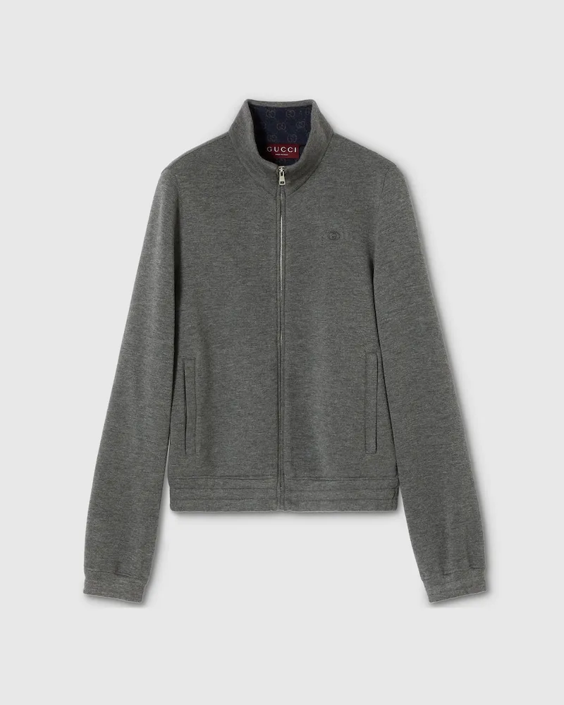 Gucci Reißverschlussjacke aus Jerseyjacquard-Doppelgewebe, Größe Grau