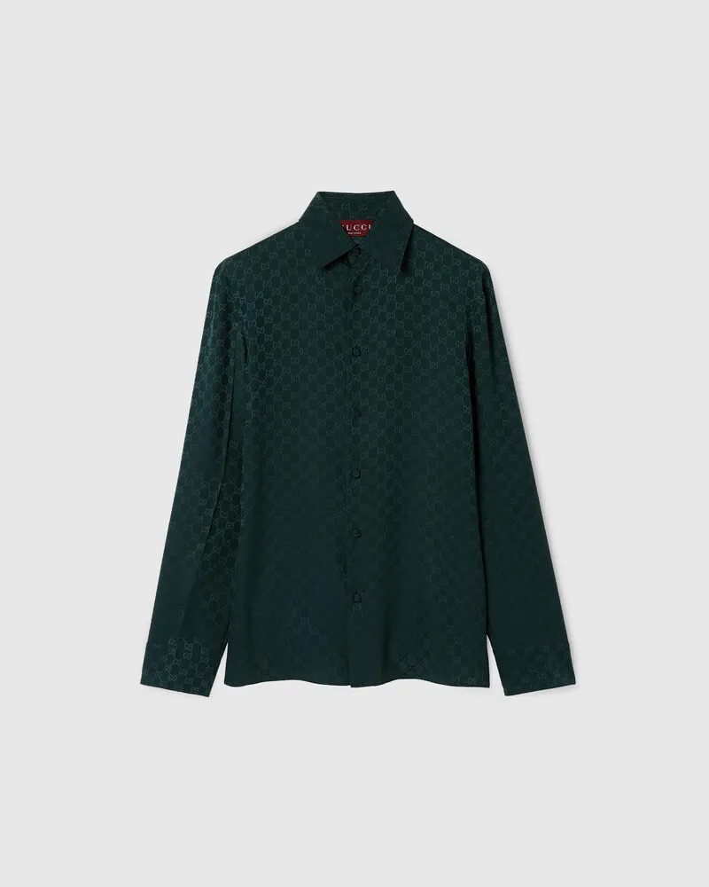 Gucci Hemd aus GG Seidenjacquard, Größe Grün