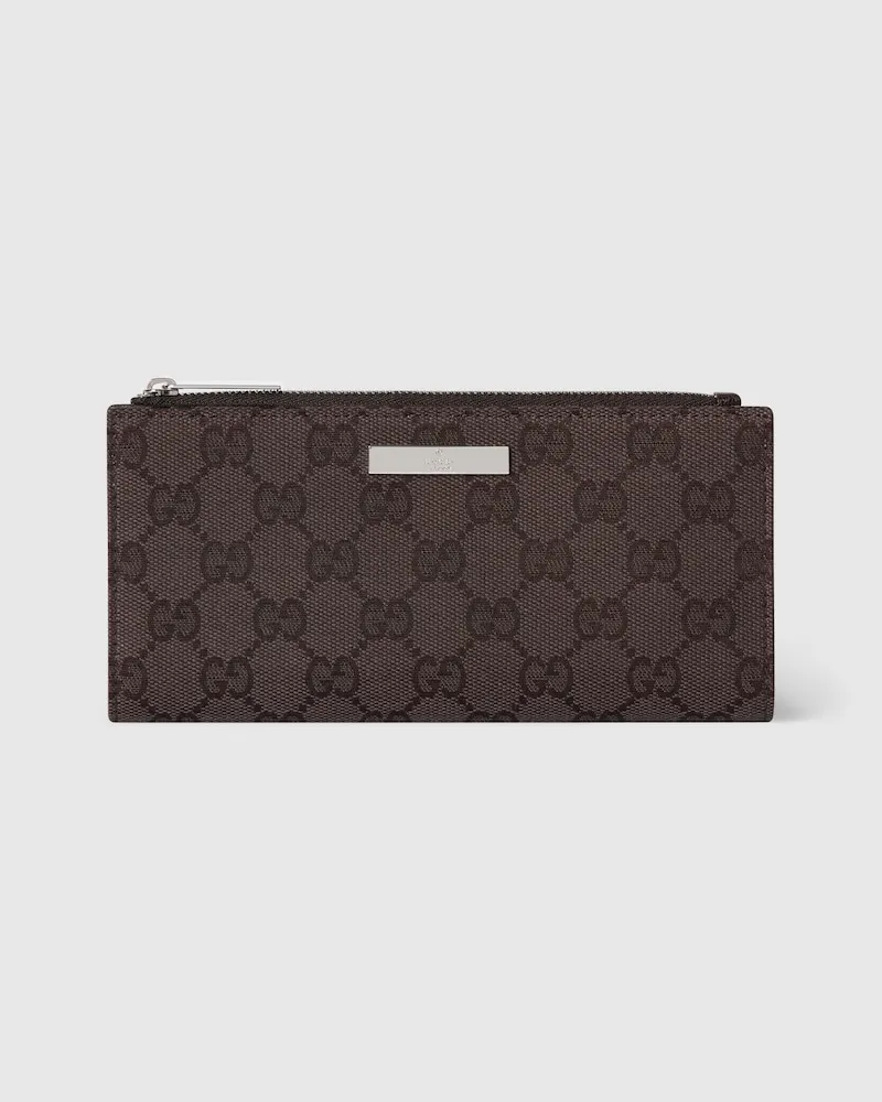 Gucci Längliche Brieftasche mit Plakette Braun