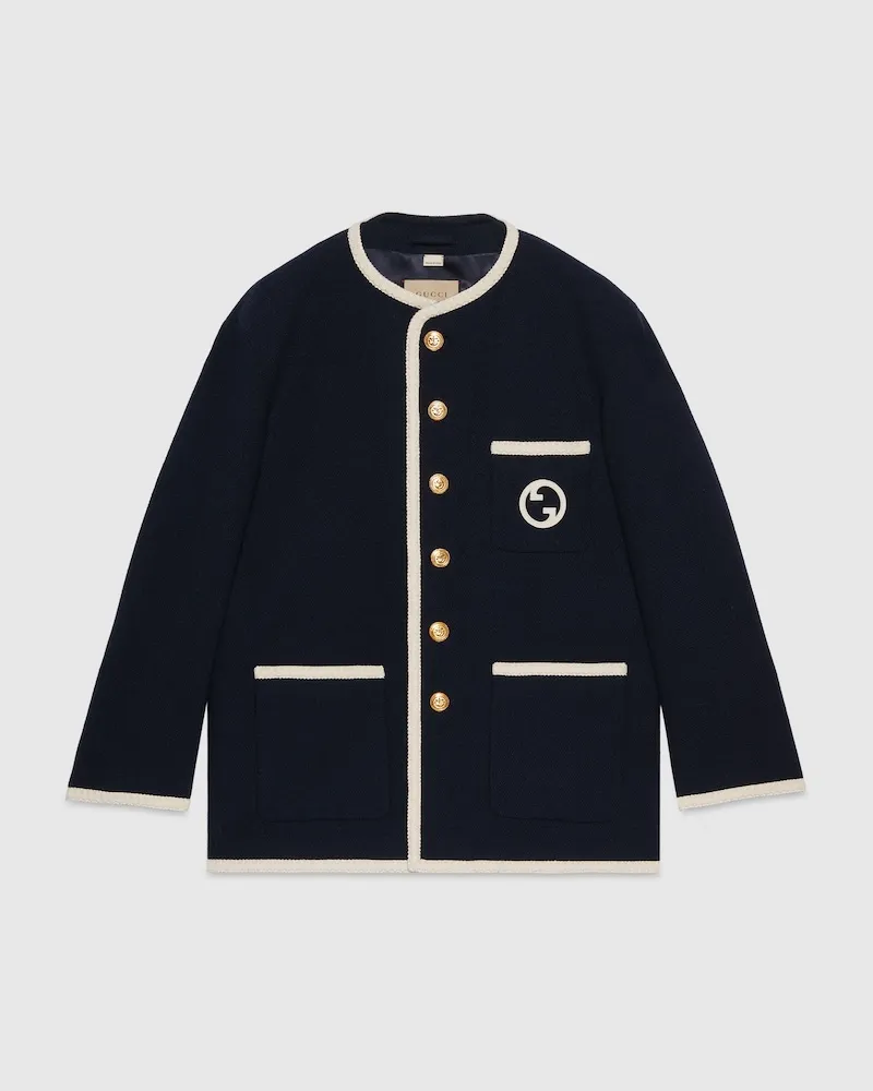 Gucci Jacke aus Tweed Im Retro-Stil, Größe Blau