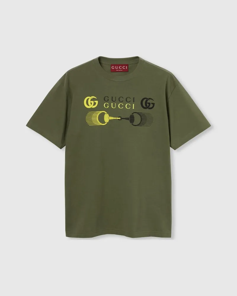 Gucci T-Shirt aus Baumwolljersey Mit Print, Größe Grün