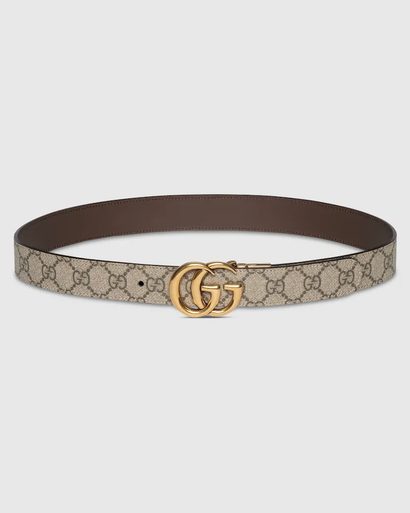 Gucci Wendbarer GG Marmont Gürtel, Größe 95 Beige