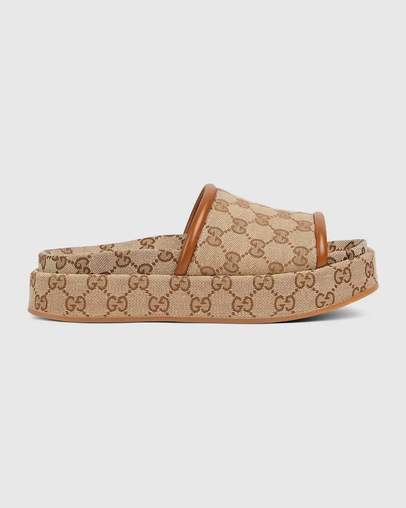 Gucci Damensandale Mit Plateausohle Und GG, Größe Beige