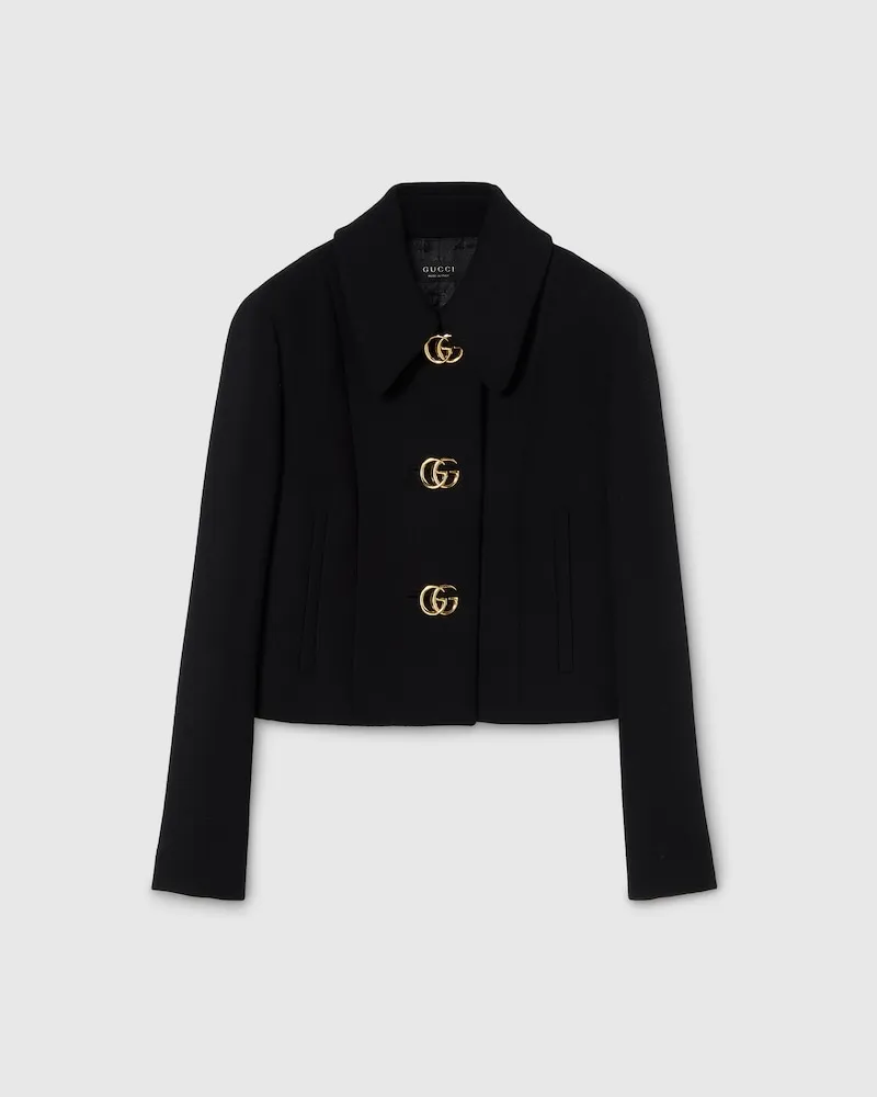 Gucci Jacke aus Woll-Crêpe Mit Doppel G Knopf, Größe Schwarz