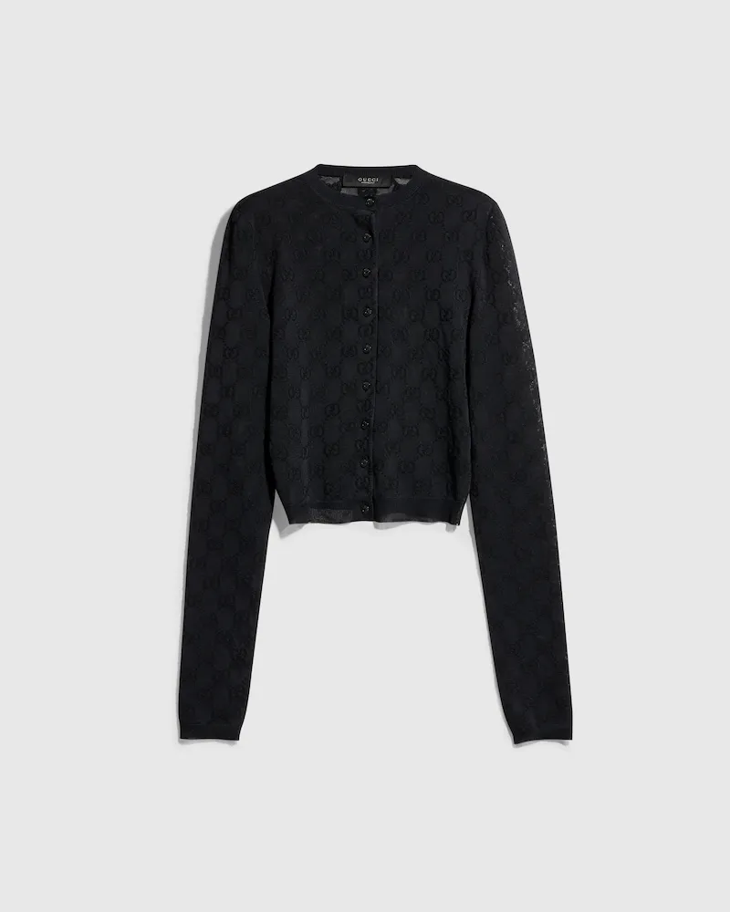 Gucci Cardigan aus Feinem Crêpe-Viskose, Größe Schwarz