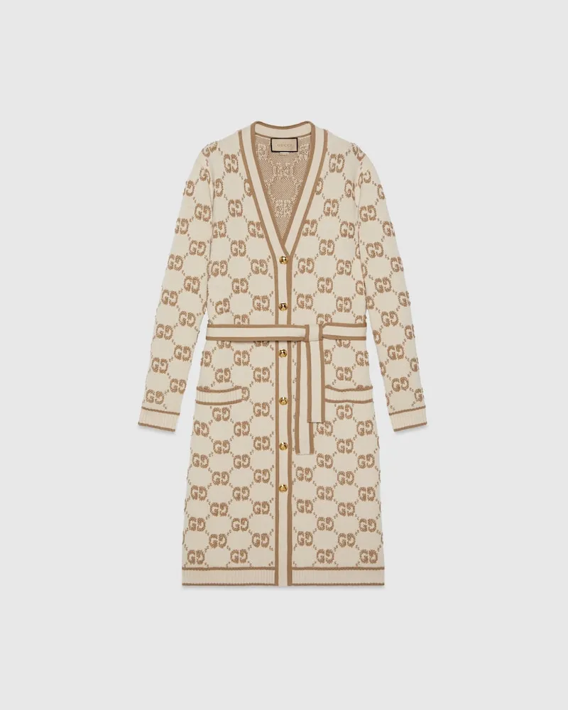 Gucci Cardigan aus Wollbouclé Mit GG Jacquard, Größe Weiß