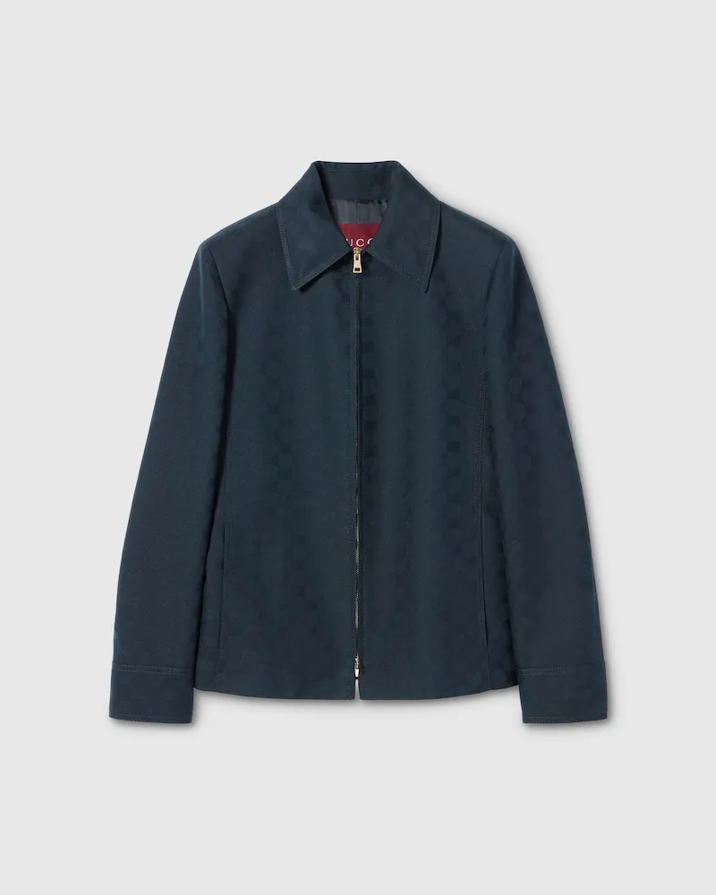 Gucci Jacke aus GG Baumwollgabardine Mit Reißverschluss, Größe Blau