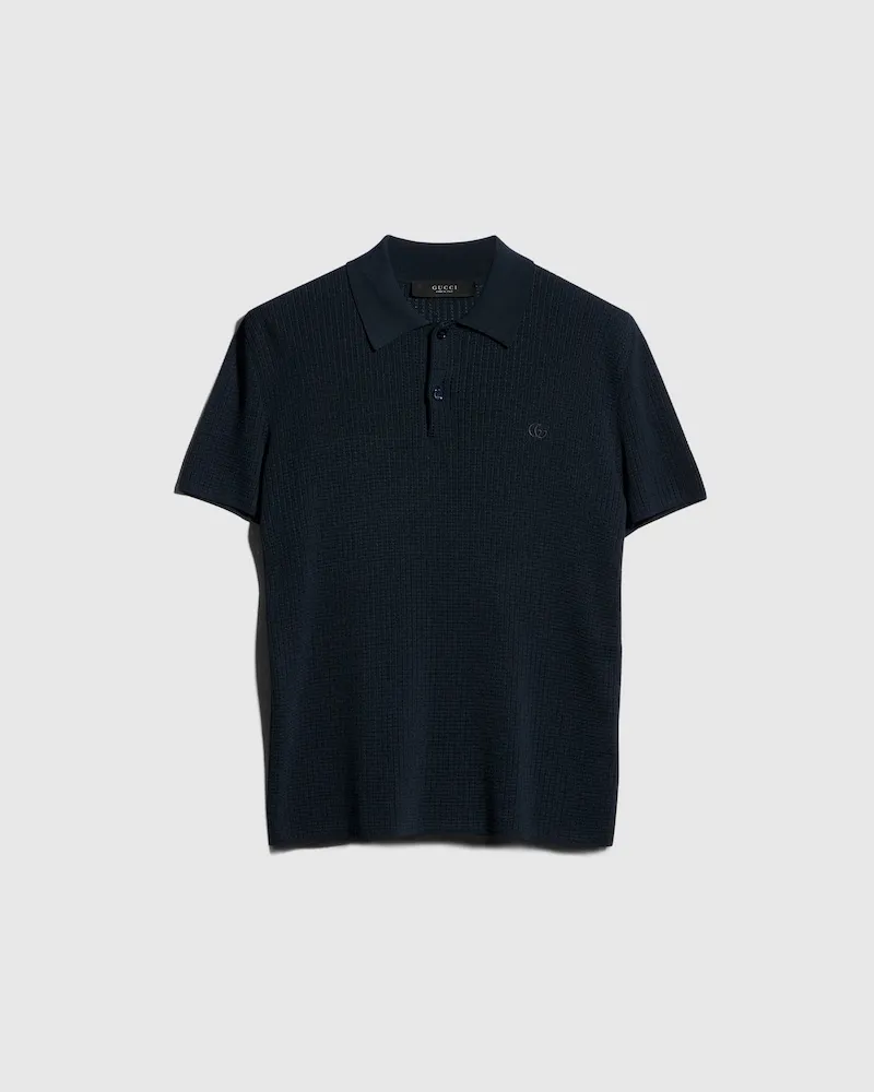 Gucci Technical Knit Fabric Polo Shirt With Embroidery, Größe Blau