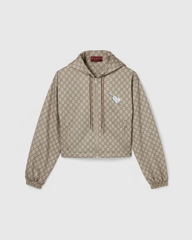 Gucci Reißverschlussjacke aus Technischem Jersey Mit Print, Größe Beige