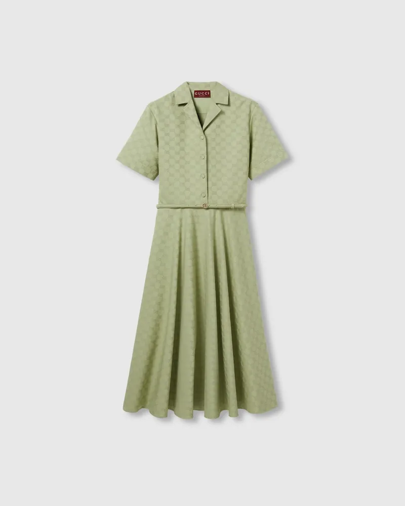 Gucci Midikleid aus GG Baumwollgabardine, Größe Grün