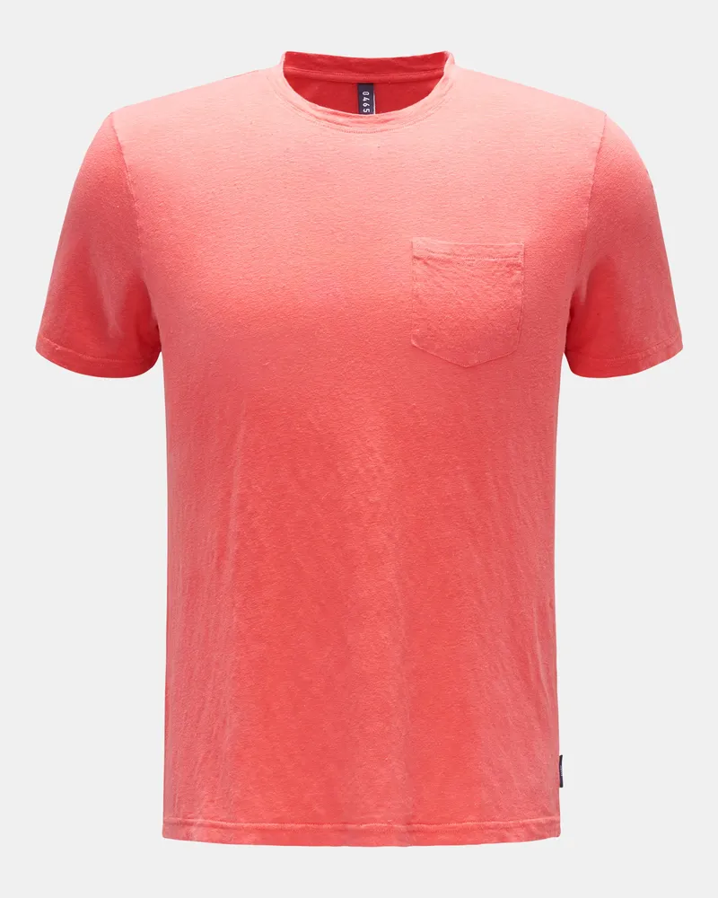04651/ Herren - Leinen Rundhals-T-Shirt koralle Koralle