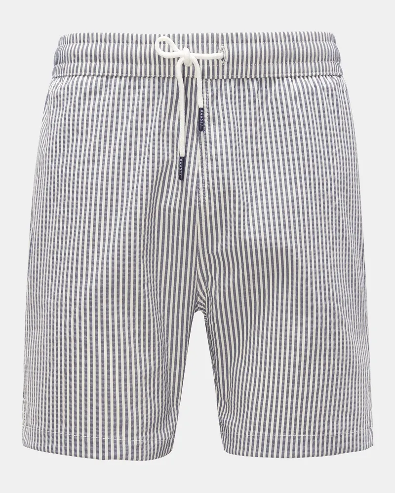 04651/ Herren - Seersucker-Badeshorts 'Seersucker Swim' graublau/weiß gestreift Navy