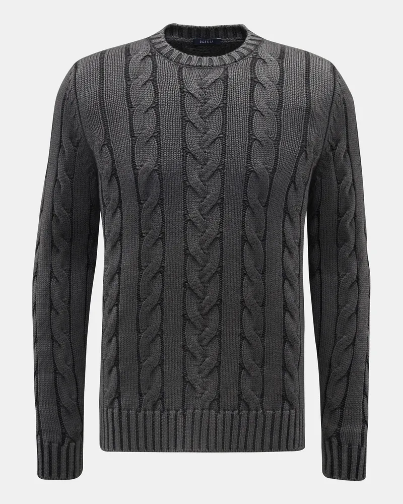 04651/ Herren - Merino Rundhalspullover 'Foggy Cable' dunkelgrau Dunkelgrau