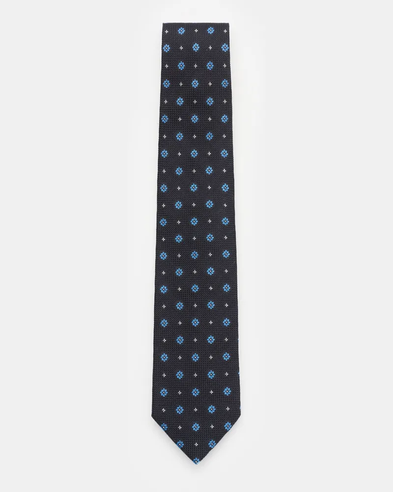 Bigli Herren - Seidenkrawatte 'Laos' schwarz/blau/weiß gemustert Schwarz