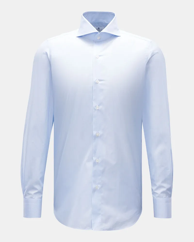 Finamore 1925 Herren - Business Hemd 'Sergio Milano' Haifisch-Kragen hellblau/weiß gestreift Hellblau