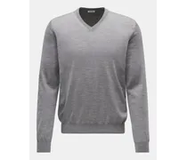 Feinstrick V-Ausschnitt-Pullover grau