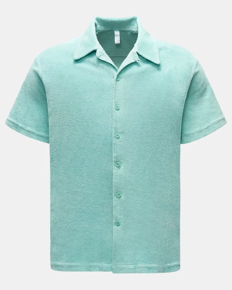 04651/ Herren - Frottee-Kurzarmhemd 'Terry Shirt' Kubanischer Kragen türkis Türkis