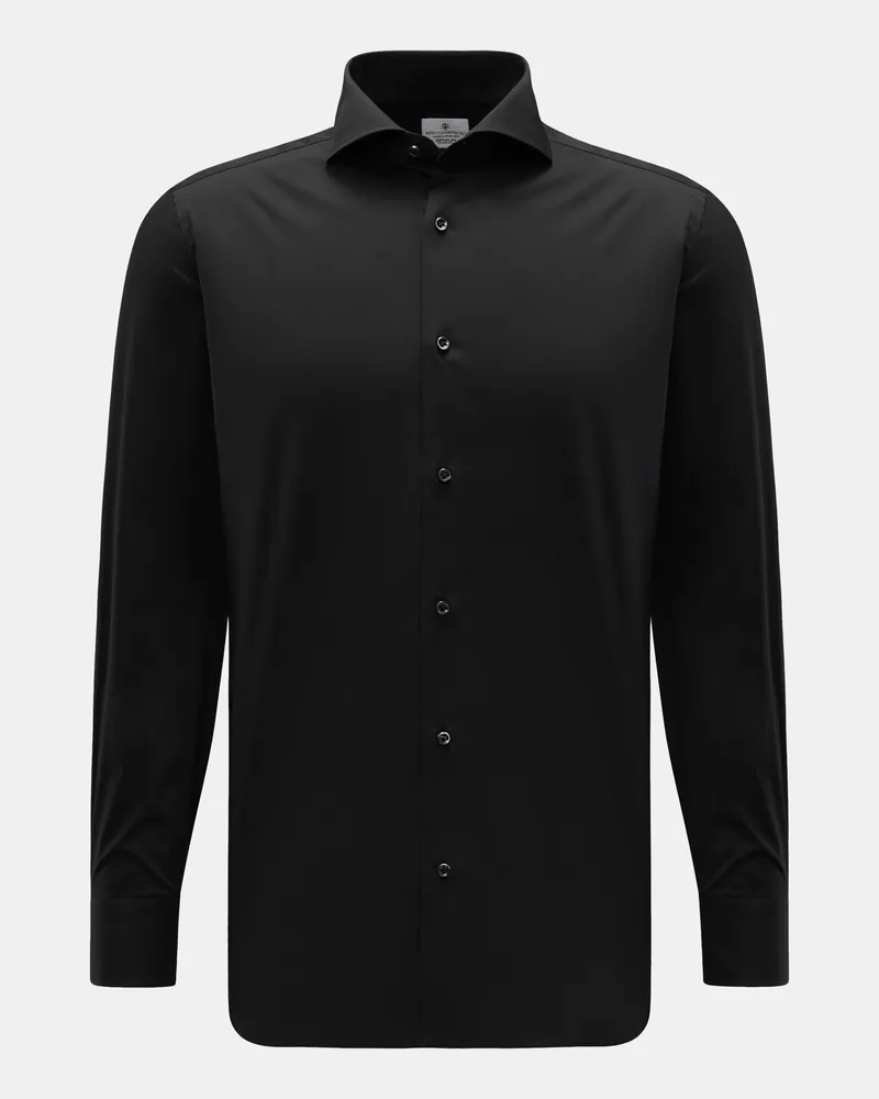 Giampaolo Viozzi Herren - Casual-Hemd Haifisch-Kragen schwarz Schwarz