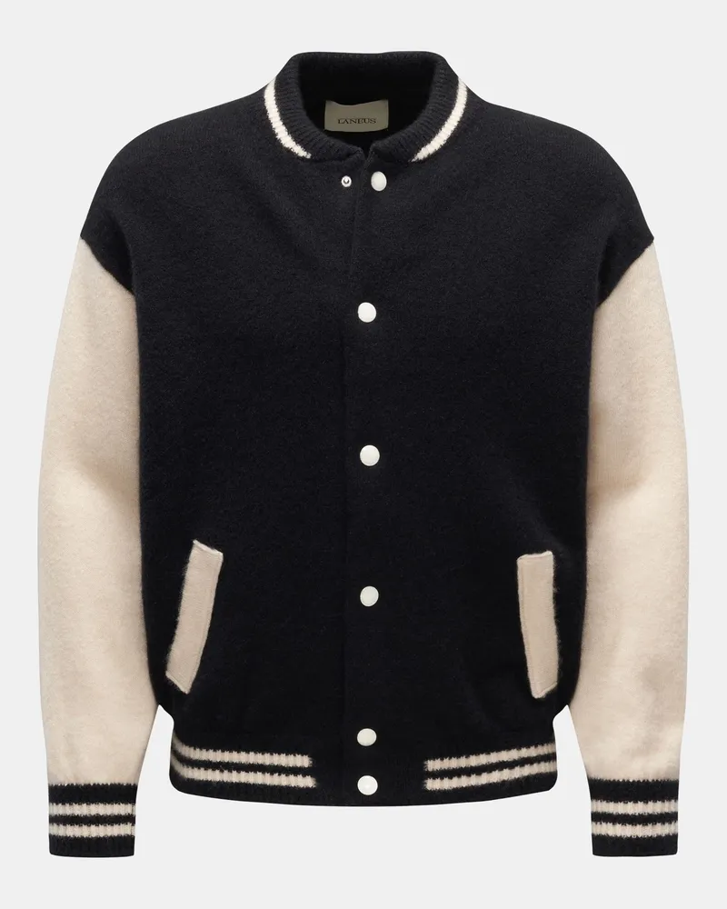 Laneus Herren - Cardigan 'Soft Cashmere Bomber' schwarz/offwhite Schwarz
