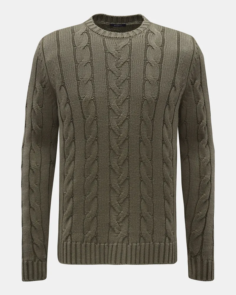 04651/ Herren - Merino Rundhalspullover 'Foggy Cable' graugrün Graugrün