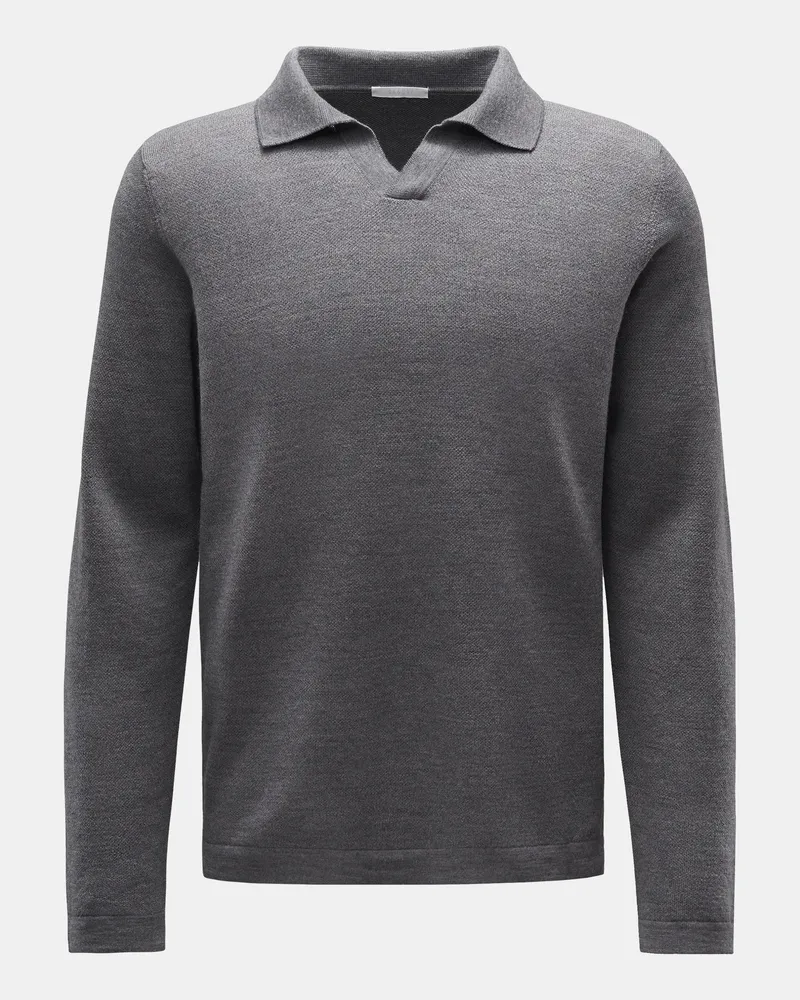 04651/ Herren - Merino Strickpolo 'Oyster' grau Grau