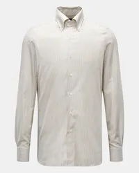 Finamore 1925 Casual Hemd Button-Down-Kragen 'Lucio Napoli' beige/creme gestreift Beige