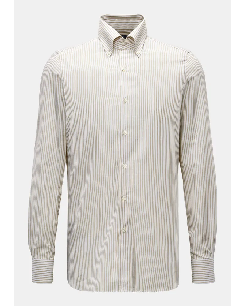 Finamore 1925 Casual Hemd Button-Down-Kragen 'Lucio Napoli' beige/creme gestreift Beige