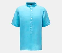 Herren - Popover-Kurzarmhemd 'Linen Guru' Grandad-Kragen türkis