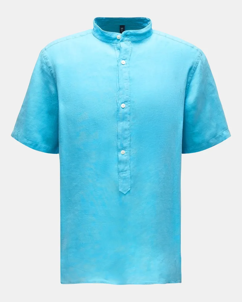 04651/ Herren - Popover-Kurzarmhemd 'Linen Guru' Grandad-Kragen türkis Türkis