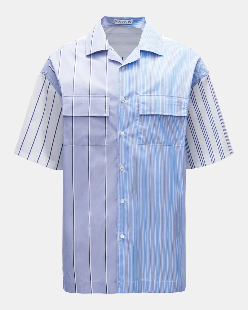 J.W.Anderson Herren - Kurzarmhemd Kubanischer Kragen graublau/rauchblau/weiß gestreift Graublau
